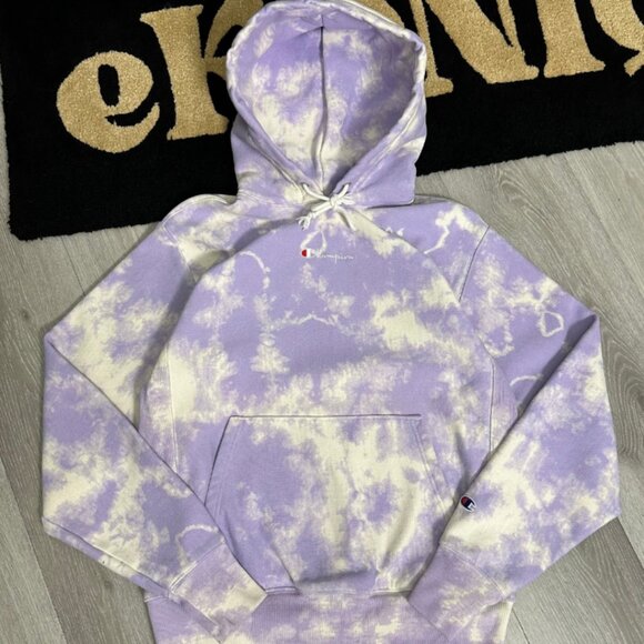 Champion Other - Champion Reverse Weave Centre Logo Men's Purple Tie-Dye Hoodie - Size Medium
